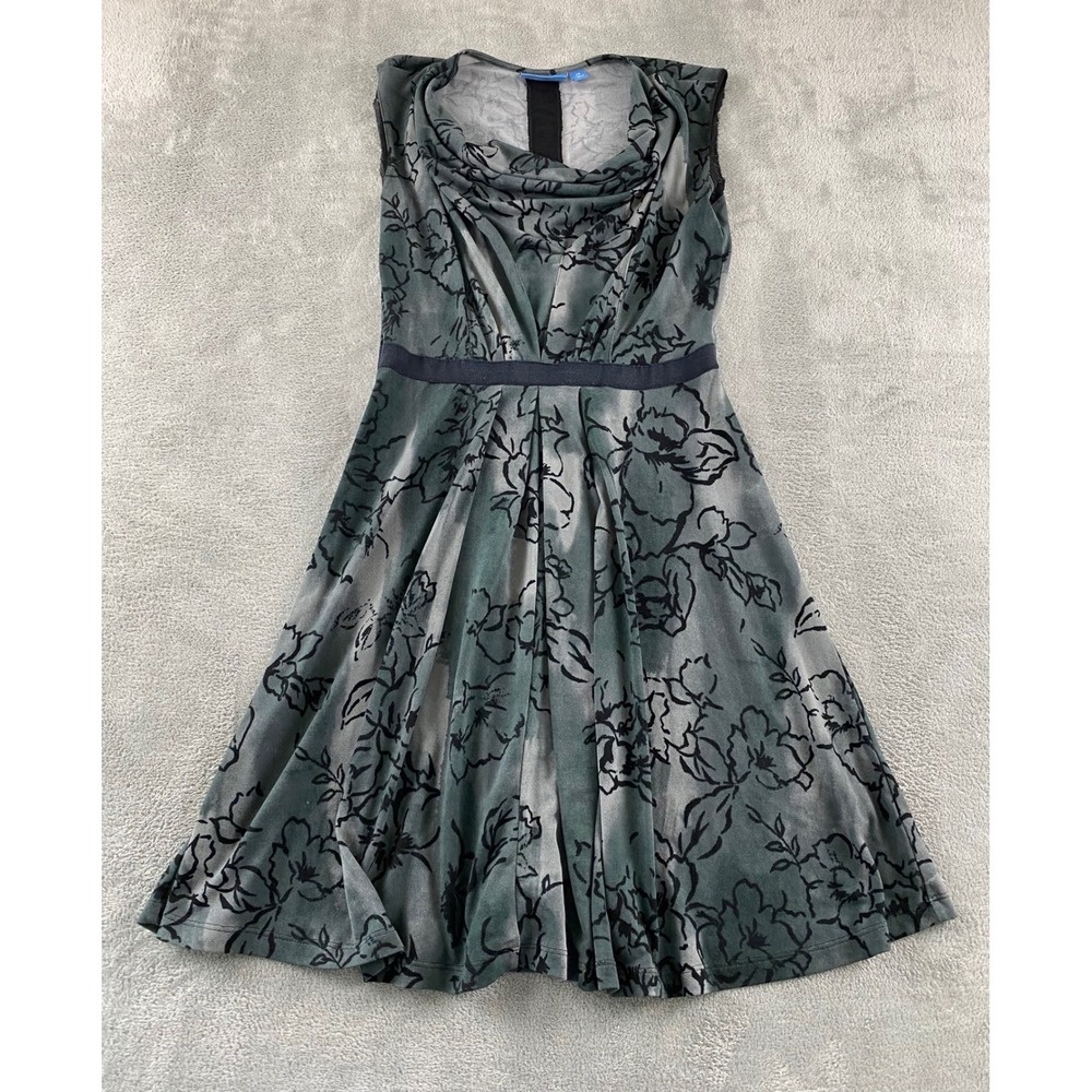 Simply‎ Vera Vera Wang Womens XS Green Floral Cowl Neck Sleeveless Flare Dress